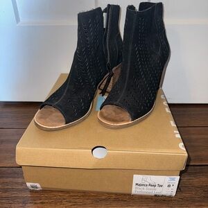 Toms Black Suede Peep Toe Heeled Boots